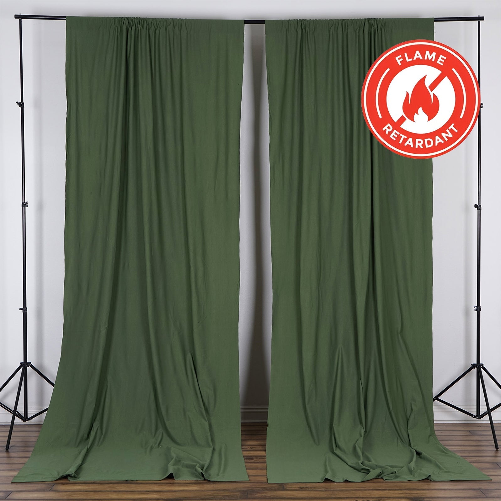 2 Pack Olive Green Scuba Polyester Event Curtain Drapes, Durable Flame Resistant Backdrop Event Panels Wrinkle Free with Rod Pockets - 10ftx10ft