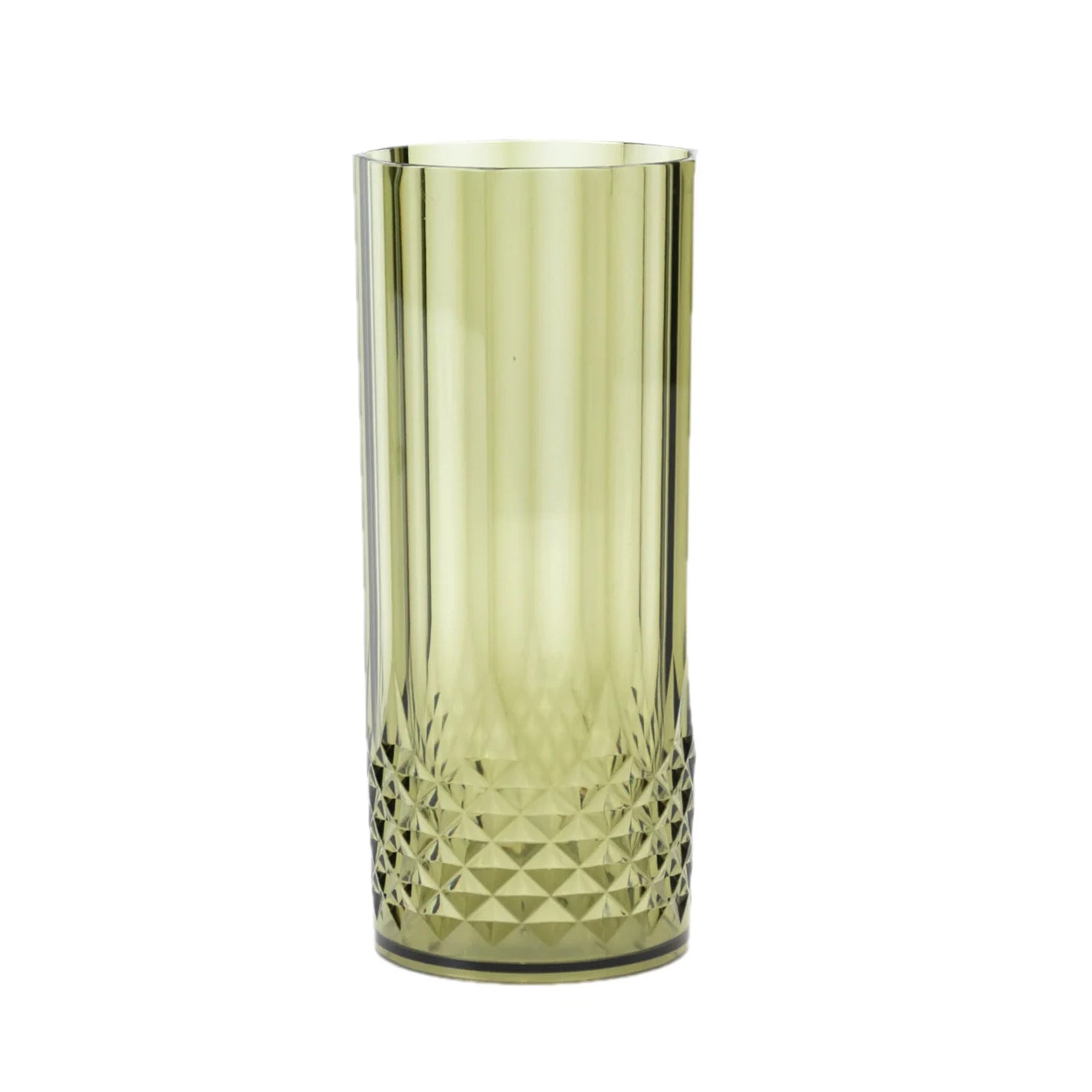 6-Pack Plastic Cocktail Tumblers Dusty Sage Green Transparent Crystal Cut Style - Shatterproof Highball Glasses 14oz