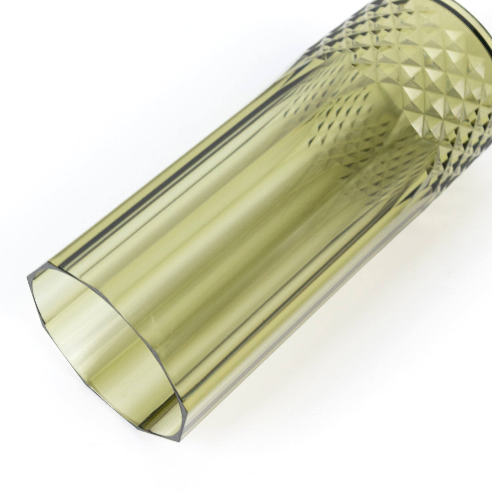 6-Pack Plastic Cocktail Tumblers Dusty Sage Green Transparent Crystal Cut Style - Shatterproof Highball Glasses 14oz