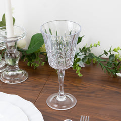 6 Pack Shatterproof Plastic Cocktail Glasses Clear with Embossed Leaf Pattern, 10oz Reusable Wine Glasses - 8"