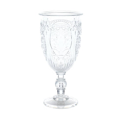 24-Pack Clear Plastic Wine Glasses 10oz – Vintage Goblets with Retro Embossed Design, Elegant Drinkware - 7" Tall