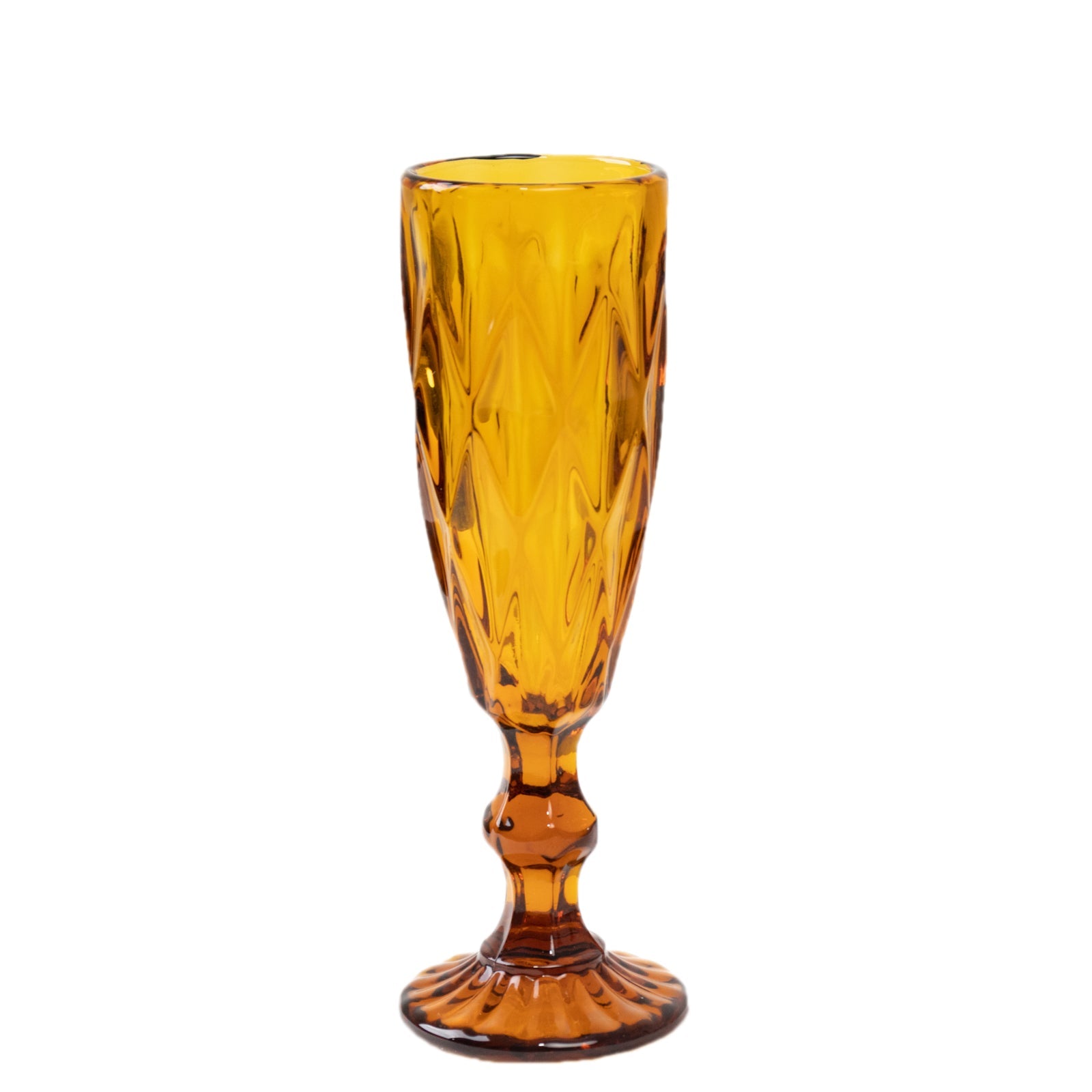 6-Pack Champagne Flute Glasses Transparent Amber Gold Textured Crystal Cut Design - Chic Wine Goblets for Parties & Events 6oz 8"