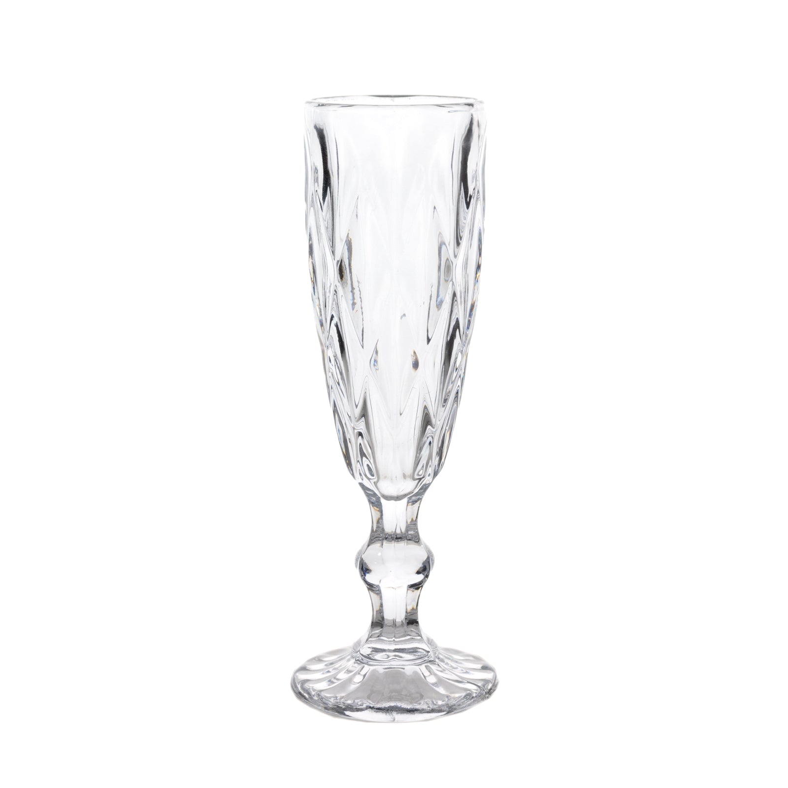 6-Pack Champagne Flute Glasses Clear Textured Crystal Cut Design - Chic Wine Goblets for Parties & Events 6oz 8"