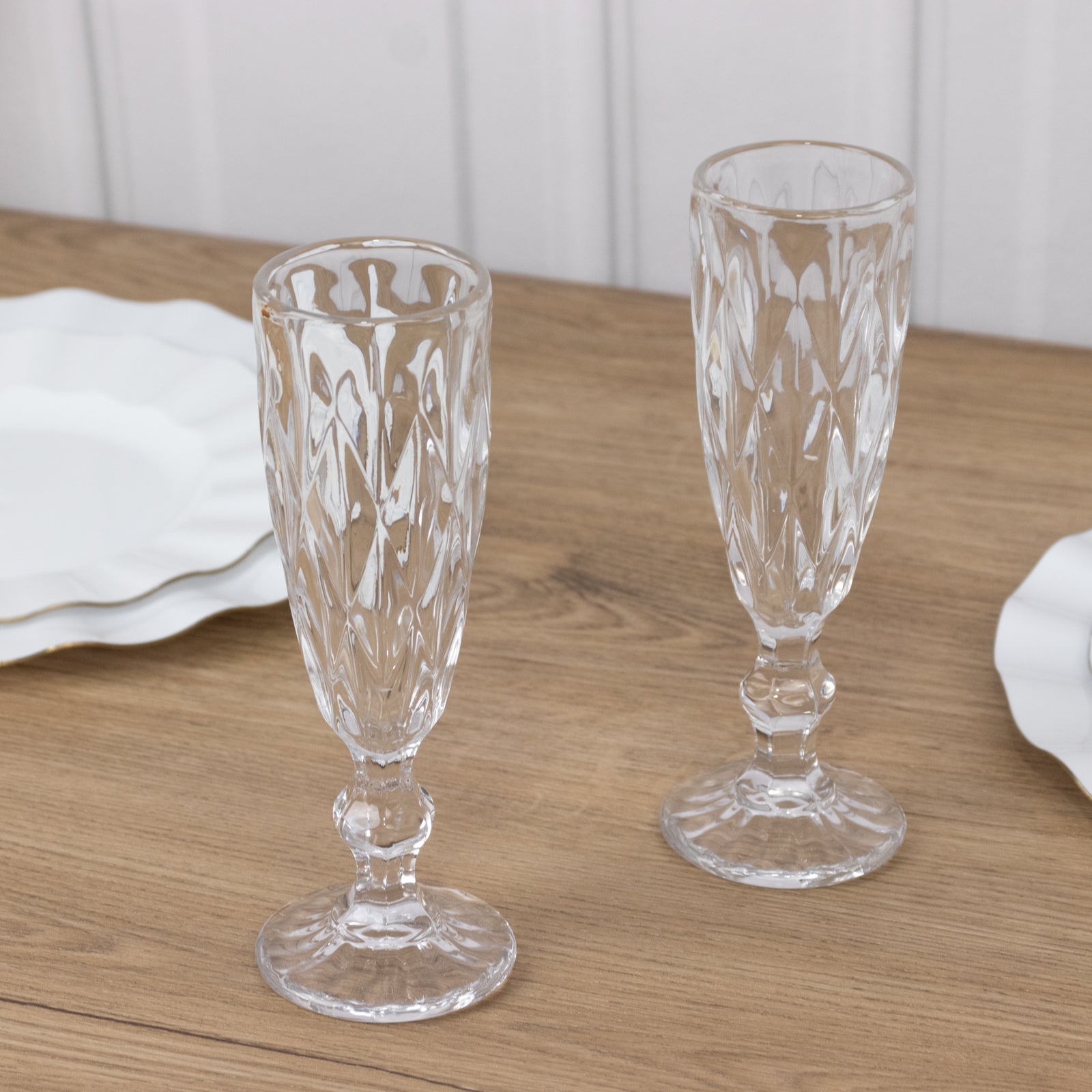 6-Pack Champagne Flute Glasses Clear Textured Crystal Cut Design - Chic Wine Goblets for Parties & Events 6oz 8"