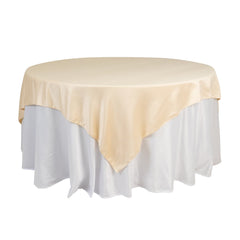 Lamour Satin 72"x72" Table Overlay Square Tablecloth Beige - Smooth Finish Table Topper