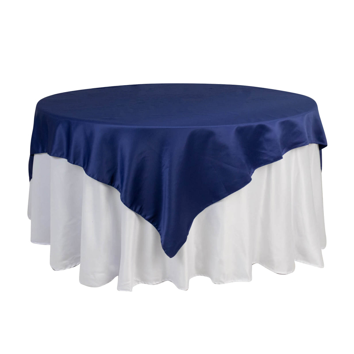 Lamour Satin 72"x72" Table Overlay Square Tablecloth Navy Blue - Smooth Finish Table Topper