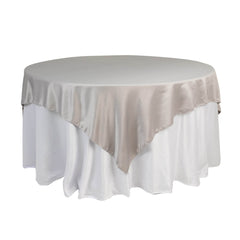 Lamour Satin 72"x72" Table Overlay Square Tablecloth Silver - Smooth Finish Table Topper