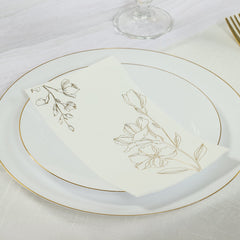 50 Pack White 2-Ply Paper Party Napkins with Gold Lilly Flowers Print, Highly Absorbent Soft Disposable Dinner Napkins