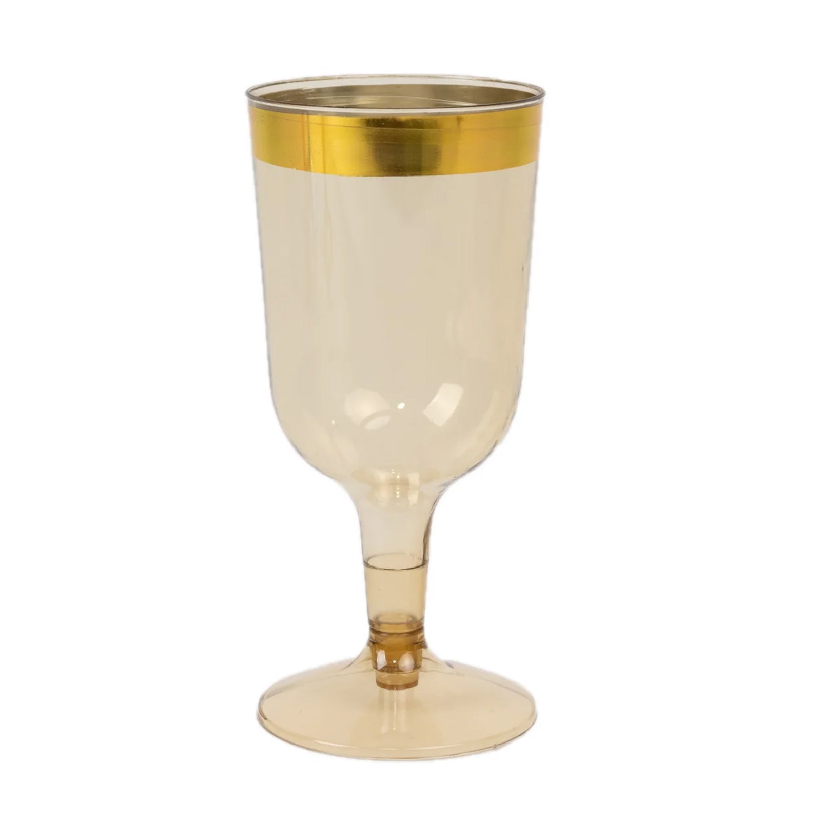 12 Pack Plastic Short Stem Wine Glasses Transparent Gold/Gold Rim - Stylish Disposable Drinkware 6oz