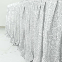 17ft Silver Metallic Shimmer Tinsel Spandex Pleated Table Skirt with Top Velcro Strip