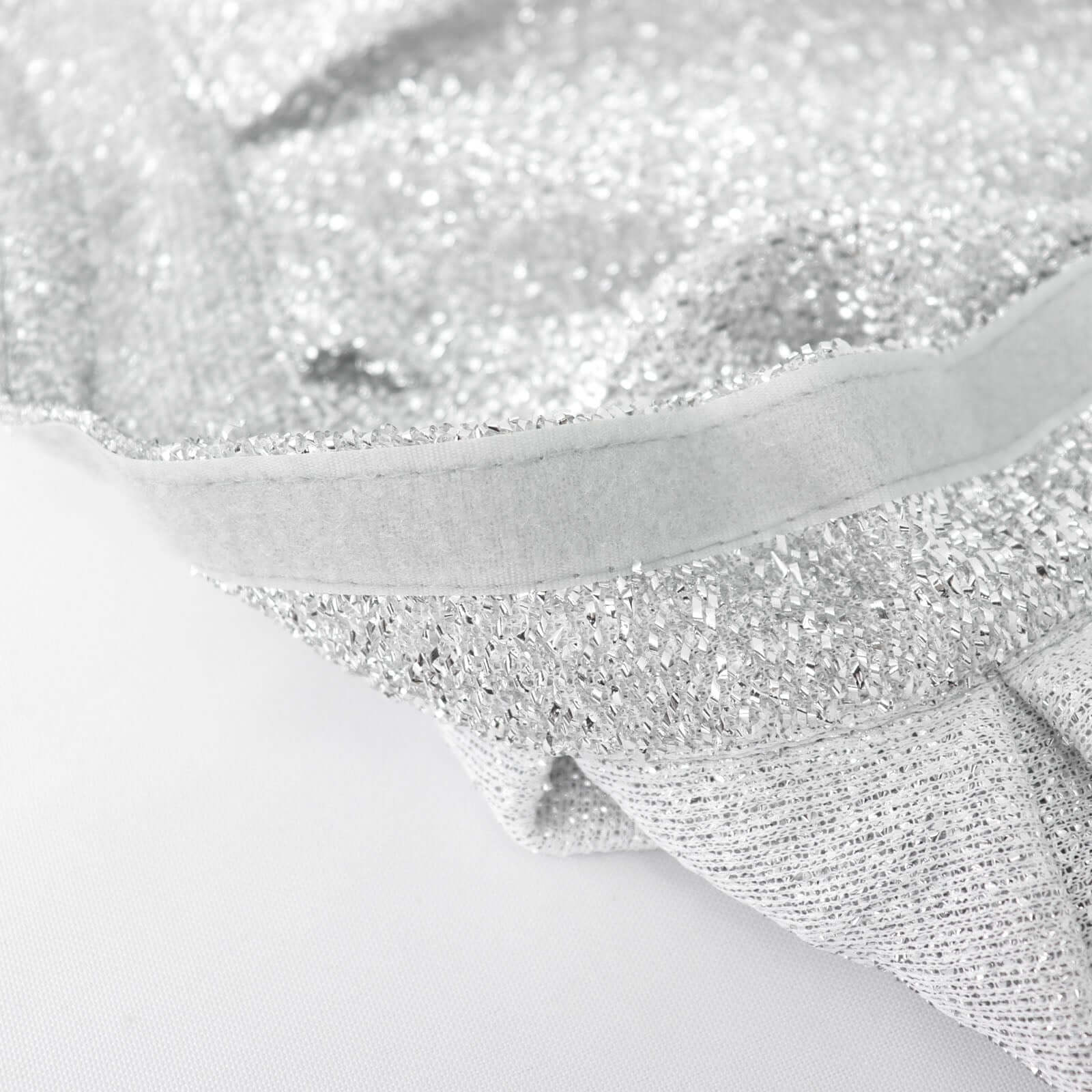 17ft Silver Metallic Shimmer Tinsel Spandex Pleated Table Skirt with Top Velcro Strip