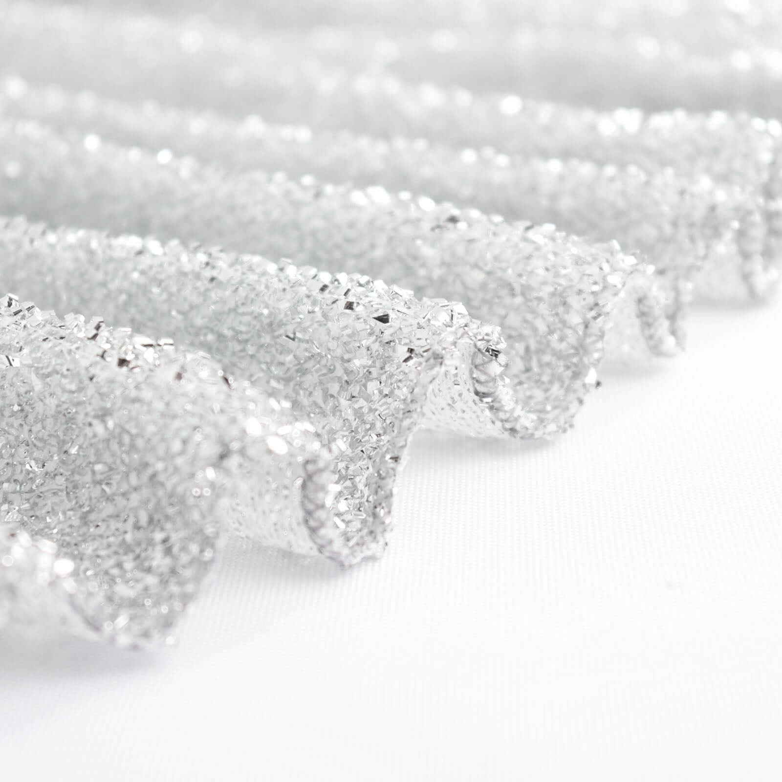 17ft Silver Metallic Shimmer Tinsel Spandex Pleated Table Skirt with Top Velcro Strip