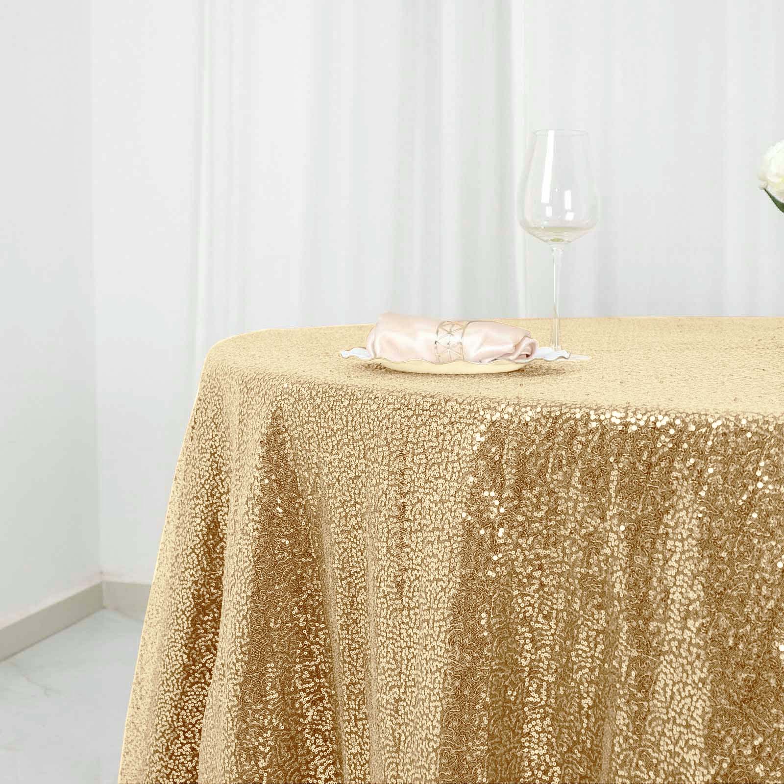 Sequin 120" Round Tablecloth Champagne - Seamless Glittering Table Cover