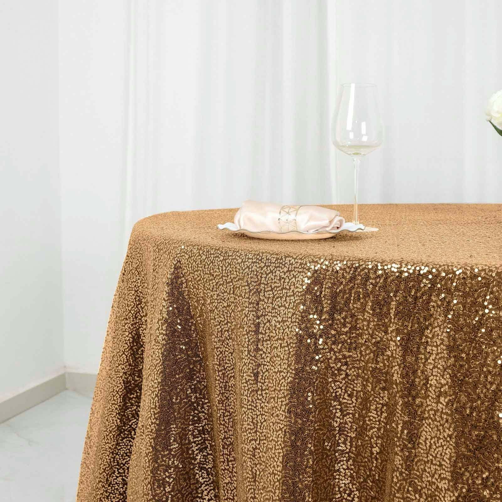 Sequin 120" Round Tablecloth Gold - Seamless Glittering Design for Sophisticated Events