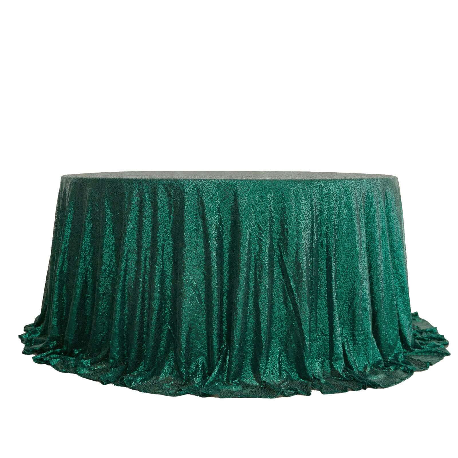 Sequin 132" Round Tablecloth Hunter Emerald Green - Seamless Dazzling Table Cover