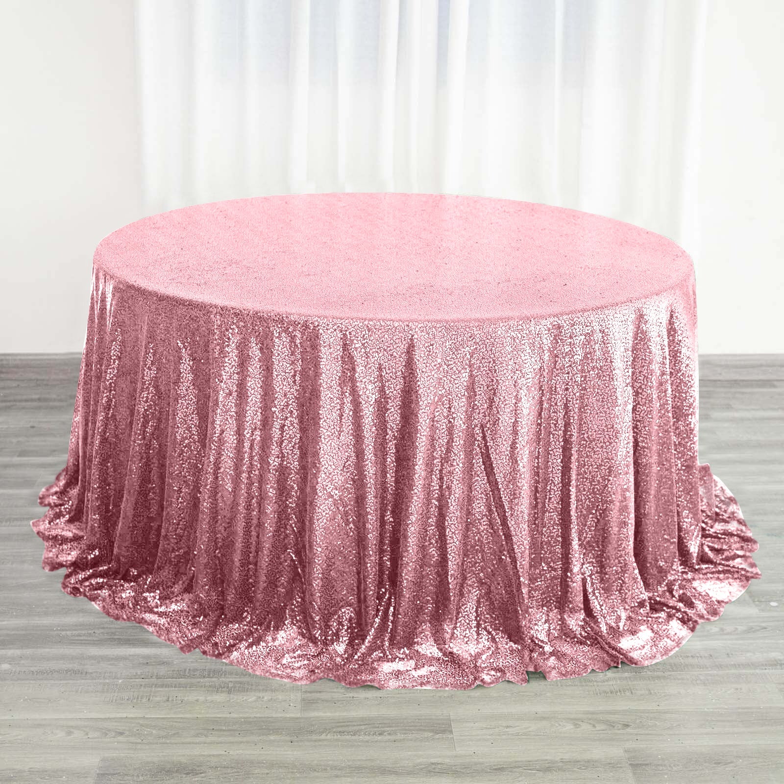 132" Pink Seamless Sequin Round Tablecloth, Sparkly Tablecloth