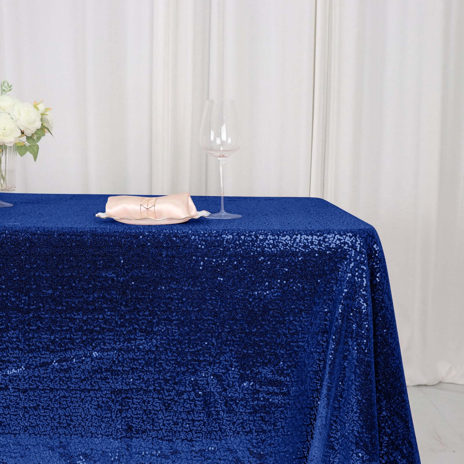 Sequin 60"x126" Rectangle Tablecloth Royal Blue - Glittering Finish Table Cover