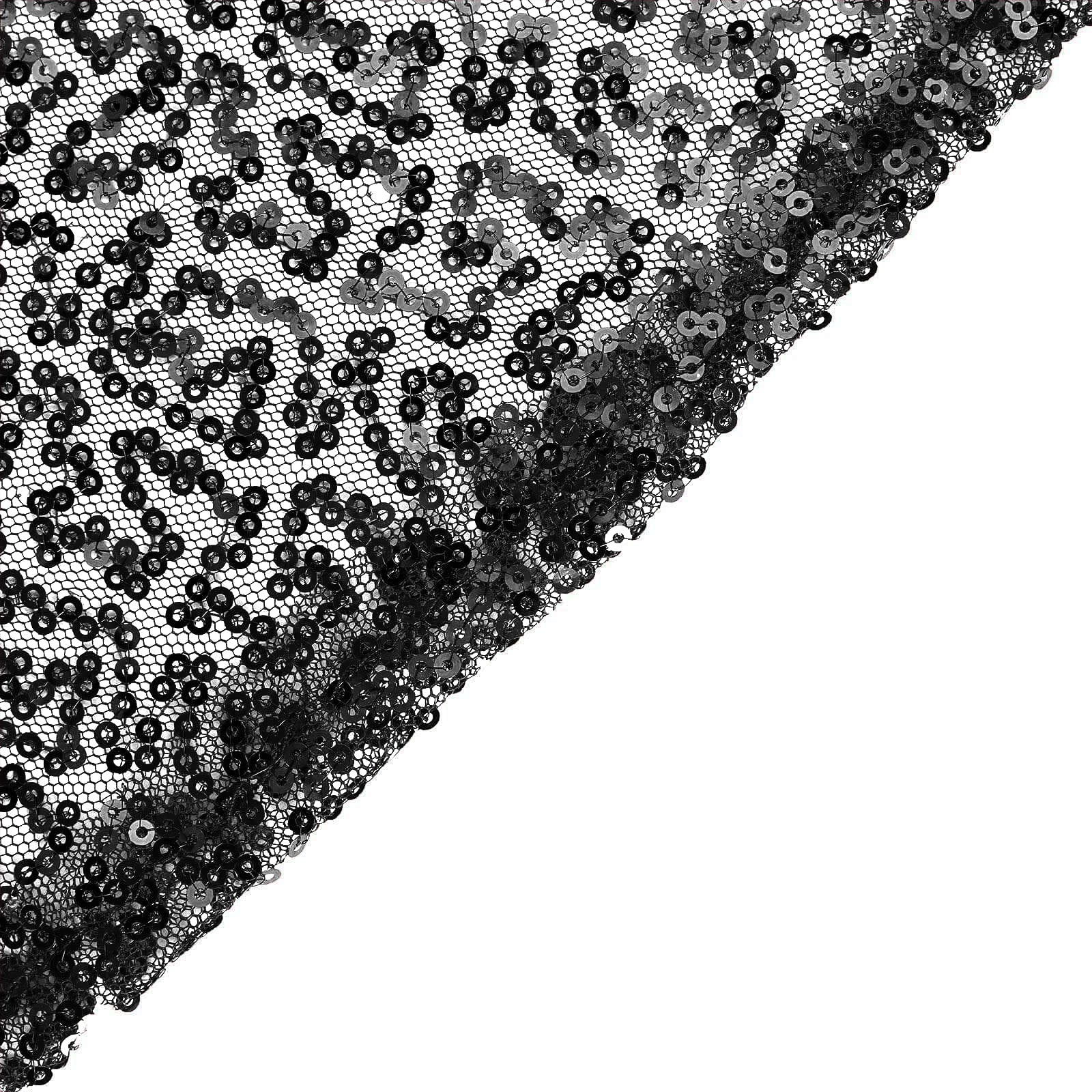 Sequin 90"x132" Rectangle Tablecloth Black - Seamless Sparkly Design for Luxe Occasions