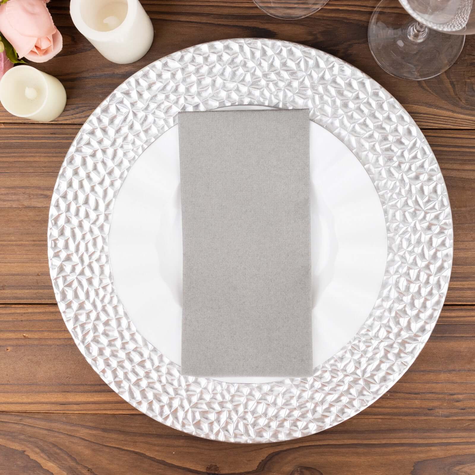 20-Pack Paper Linen-Like Napkins Silver - Disposable Hygienic Airlaid Guest Towels 8.5"x4"