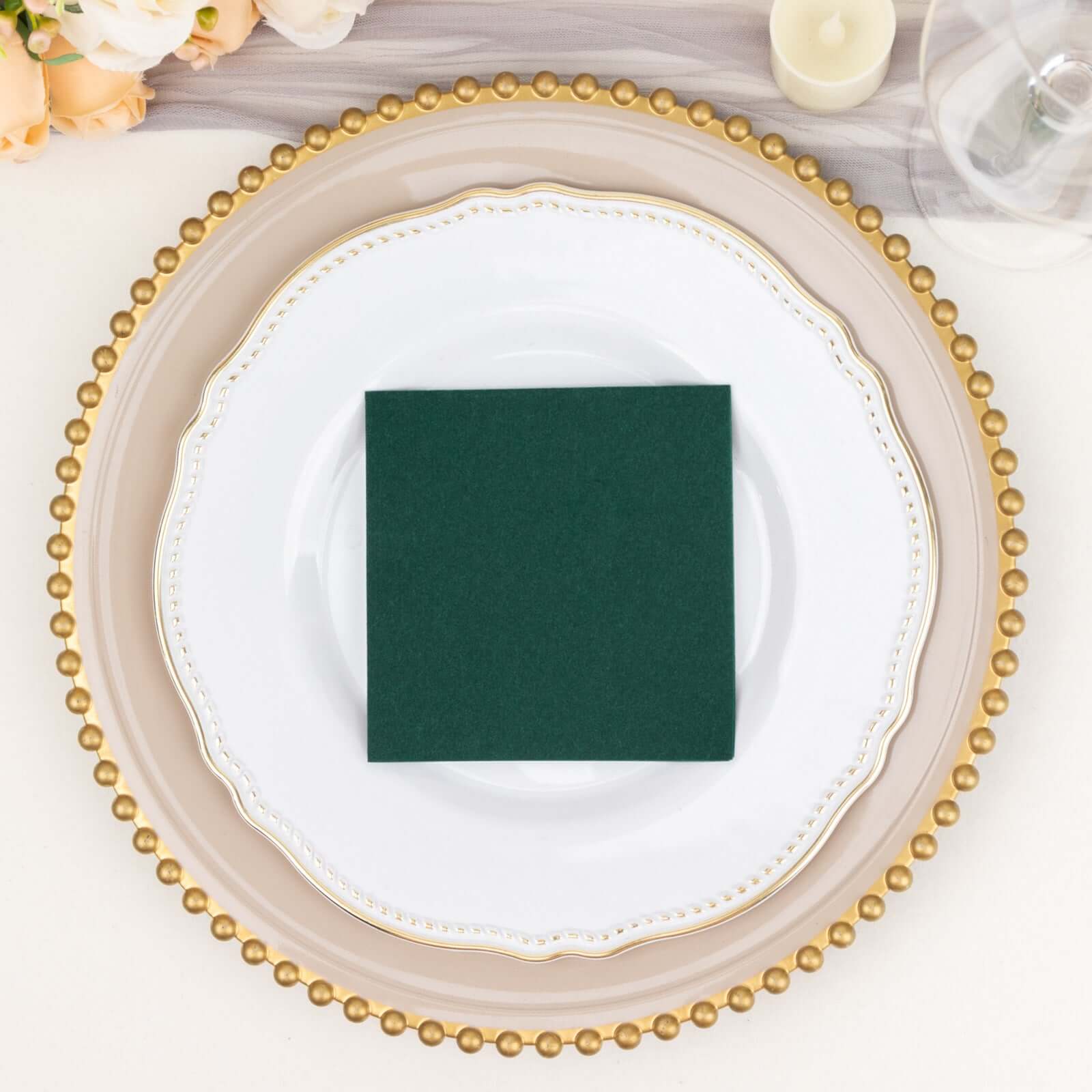20-Pack Paper Linen-Like Cocktail Napkins Hunter Emerald Green - Disposable 5"x5" Airlaid Soft Napkins