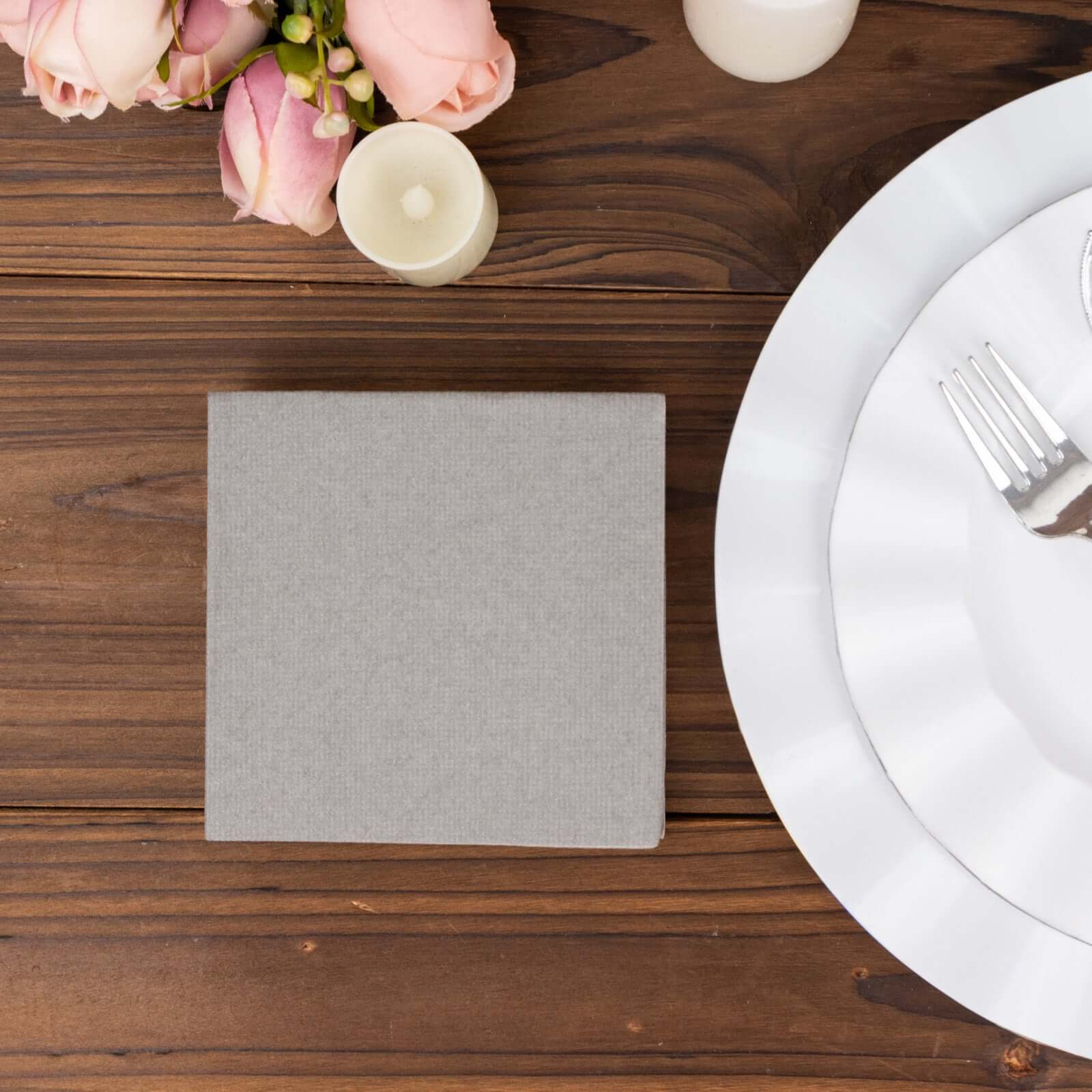 20-Pack Paper Linen-Like Cocktail Napkins Silver - Disposable 5"x5" Airlaid Soft Napkins