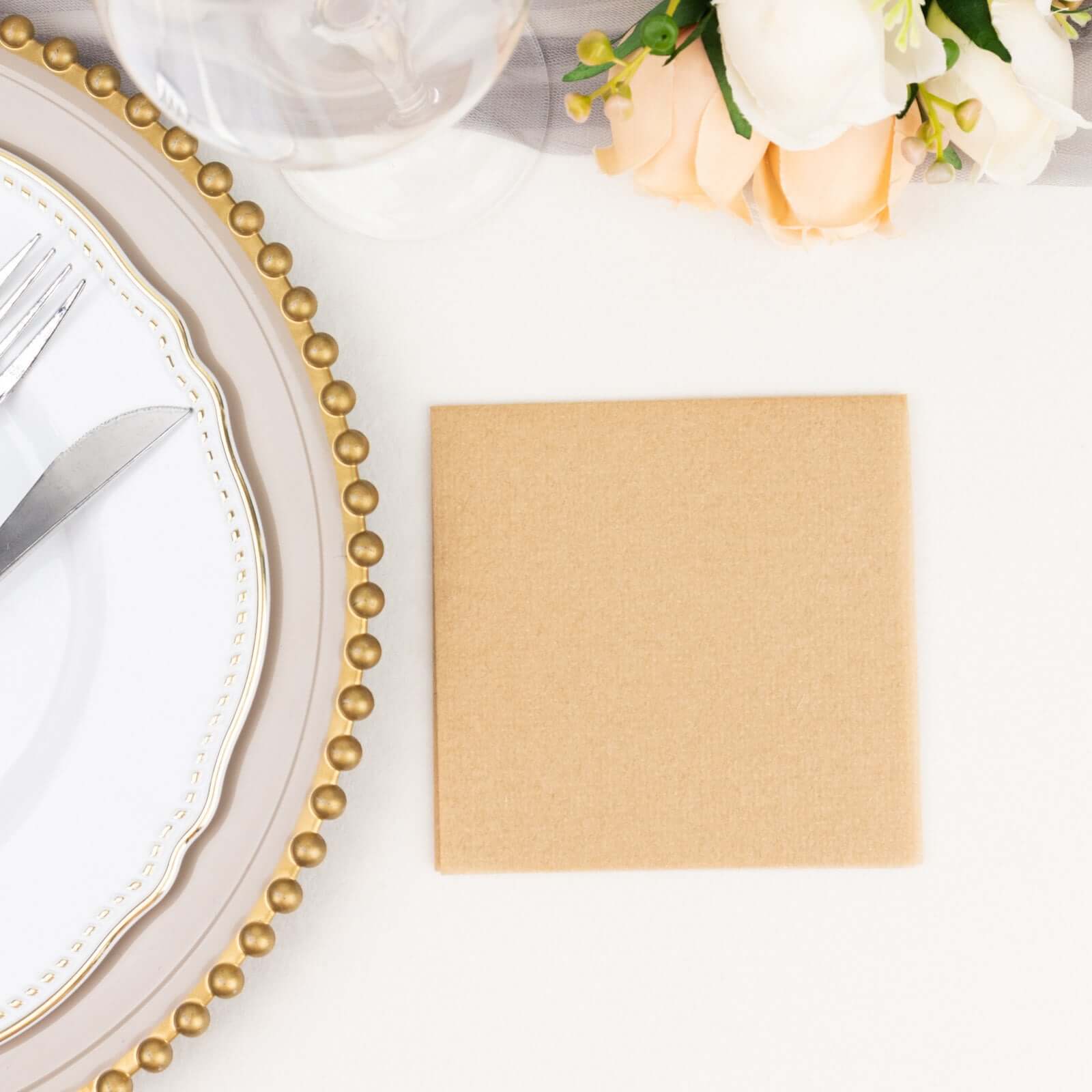 20-Pack Paper Linen-Like Cocktail Napkins Natural - Disposable 5"x5" Airlaid Soft Napkins