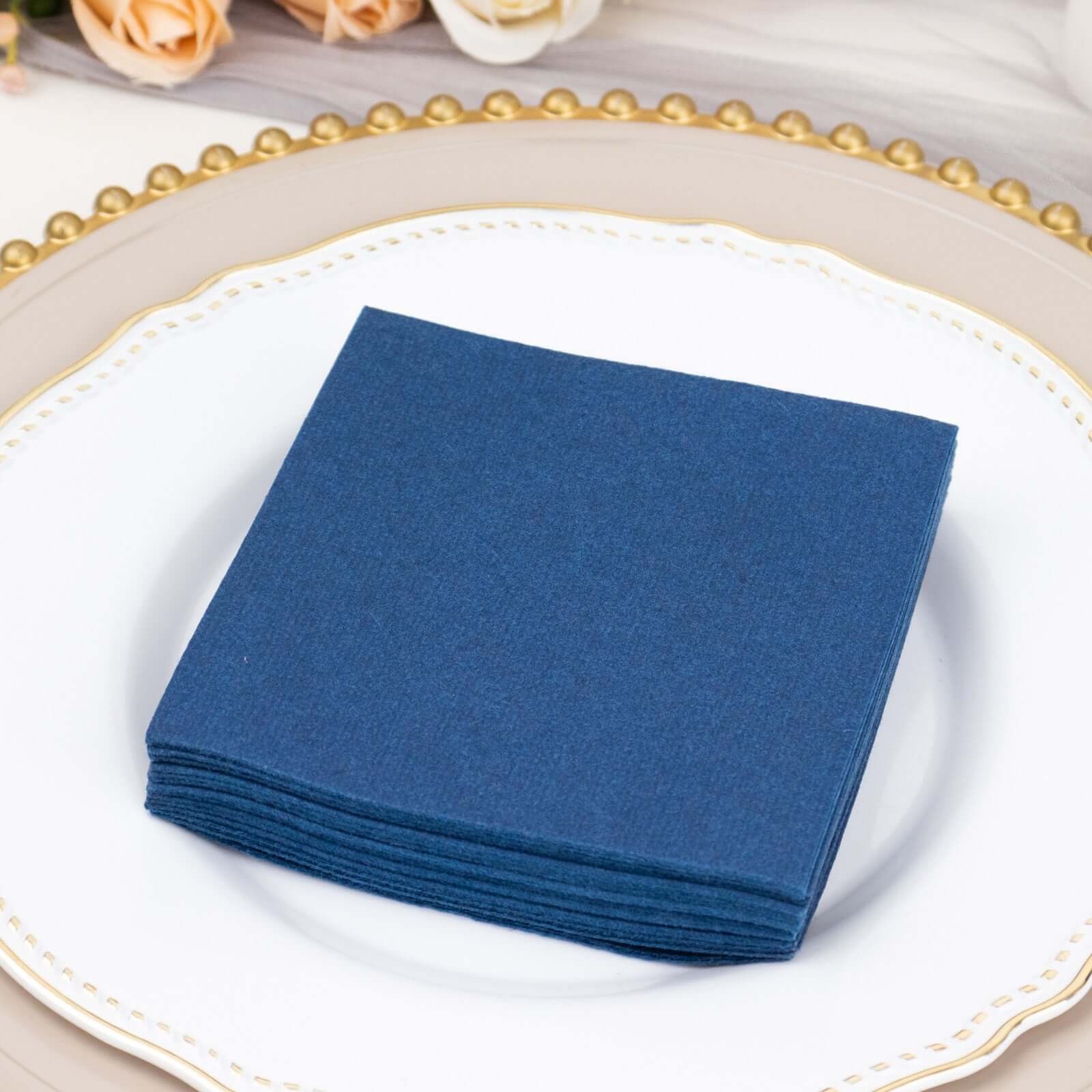 20-Pack Paper Linen-Like Cocktail Napkins Navy Blue - Disposable 5"x5" Airlaid Soft Napkins