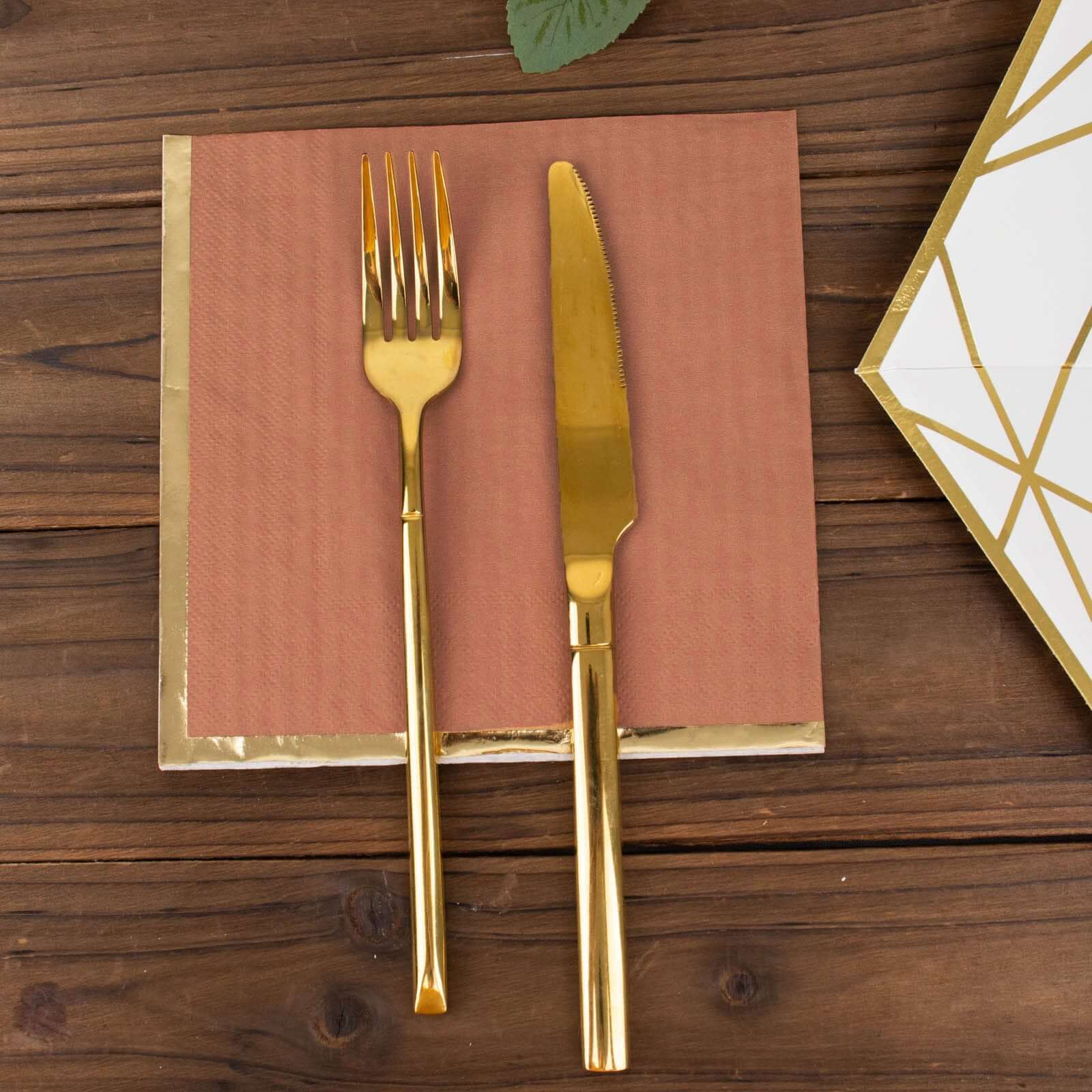 50-Pack Paper Beverage Napkins with Gold Foil Edge Terracotta (Rust) - Disposable 2 Ply Cocktail Napkins for Events 6.5"x6.5"