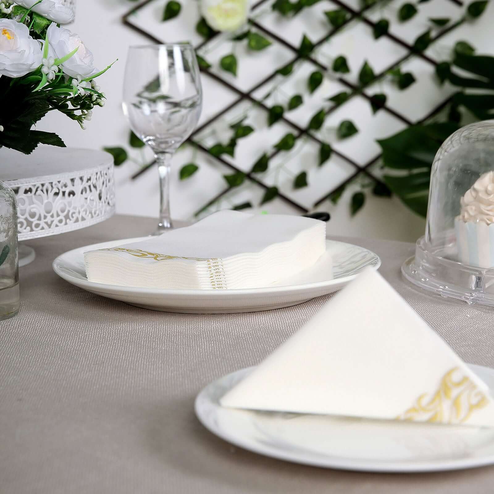 25 Pack Line-Like Paper 8"x4" Napkins White with Metallic Gold Foil Scroll Design - Soft & Absotbent Airlaid Hand Towels for Exquisite Weddings & Events