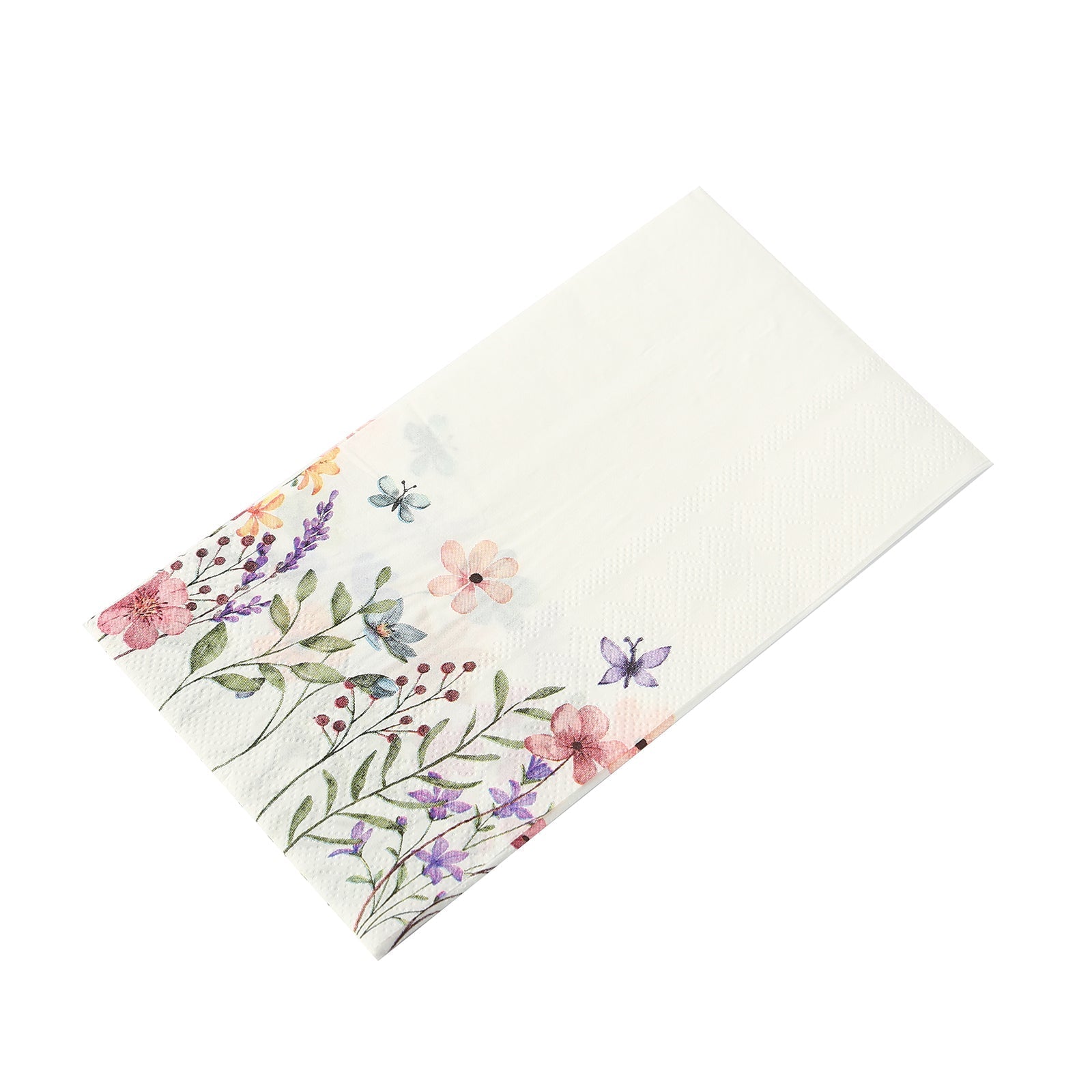 50-Pack Paper Dinner Napkins Wildflower Butterfly Design 2 Ply - Soft Disposable Napkins for Parties 8"x4"