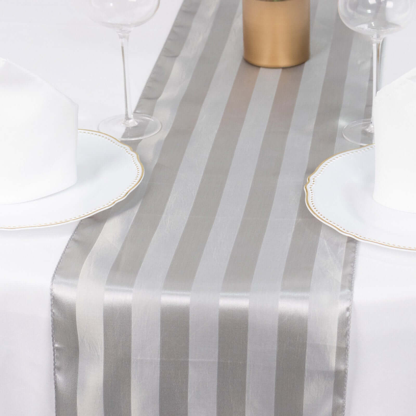 Satin 12"x108" Table Runner Silver Stripe - Stripe Table Decor