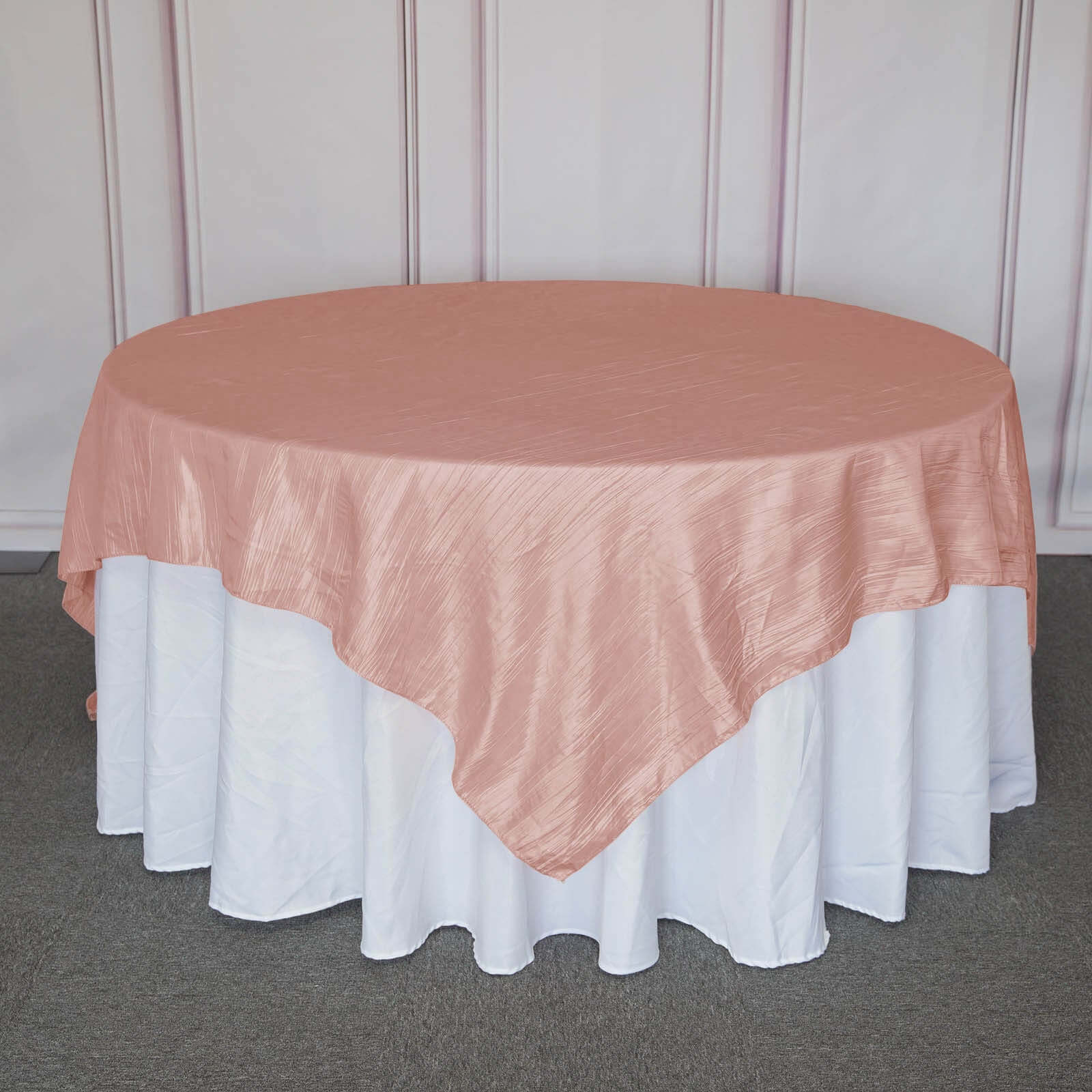Taffeta 90"x90" Table Overlay Square Tablecloth Dusty Rose - Accordion Crinkle Table Cover