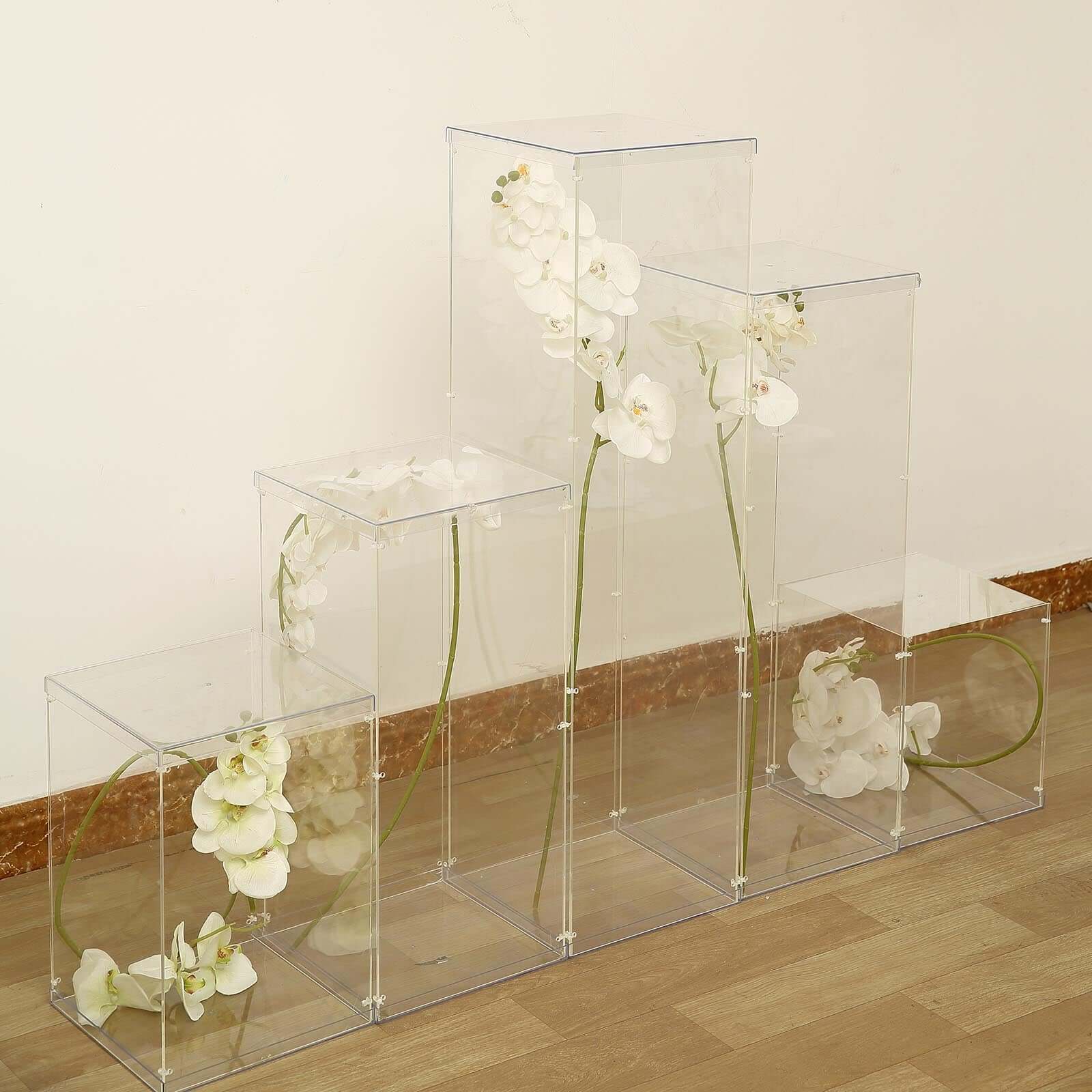 40" Floor Standing Clear Acrylic Display Box, Transparent Pedestal Riser with Interchangeable Lid and Base