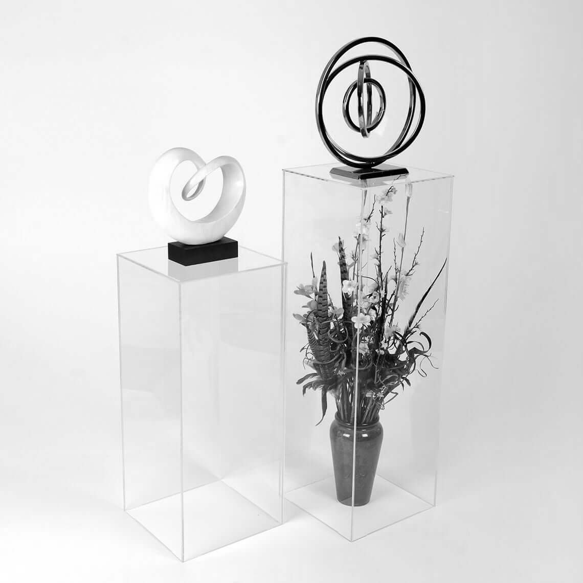 32" Clear Acrylic Display Box, Transparent Pedestal Riser with Interchangeable Lid and Base