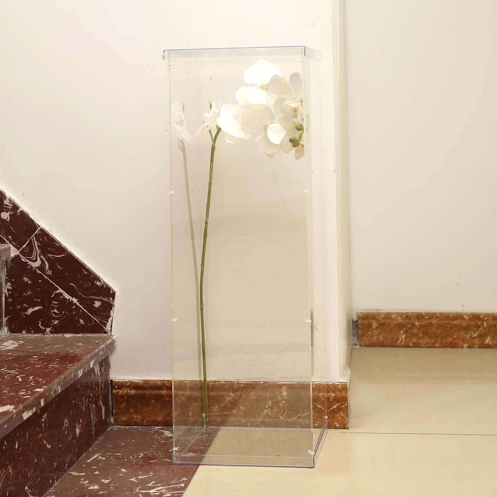 32" Clear Acrylic Display Box, Transparent Pedestal Riser with Interchangeable Lid and Base