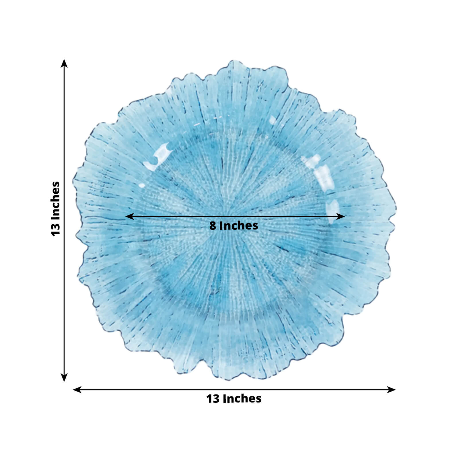 6-Pack Acrylic Plastic Round Charger Plates 13" in Transparent Dusty Blue with Reef Design, Dinner Charger Tableware
