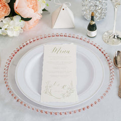 6-Pack Acrylic Round Charger Plates 13" in Clear with Rose Gold Beaded Rim, Decorative Dinner Party Serving Plates