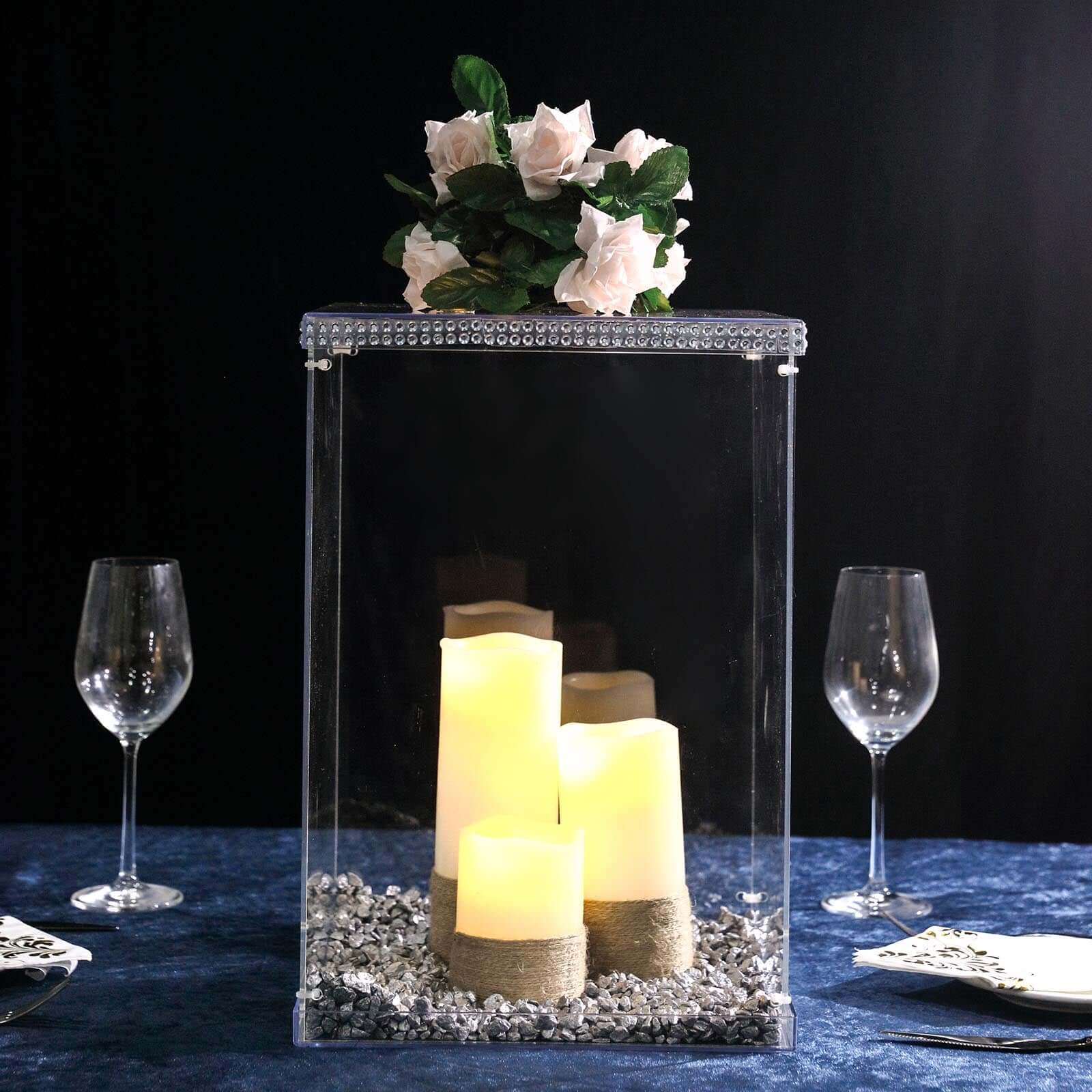 Acrylic Pedestal Riser Display Box Transparent Clear - Functional Centerpiece for Weddings and Parties 16"