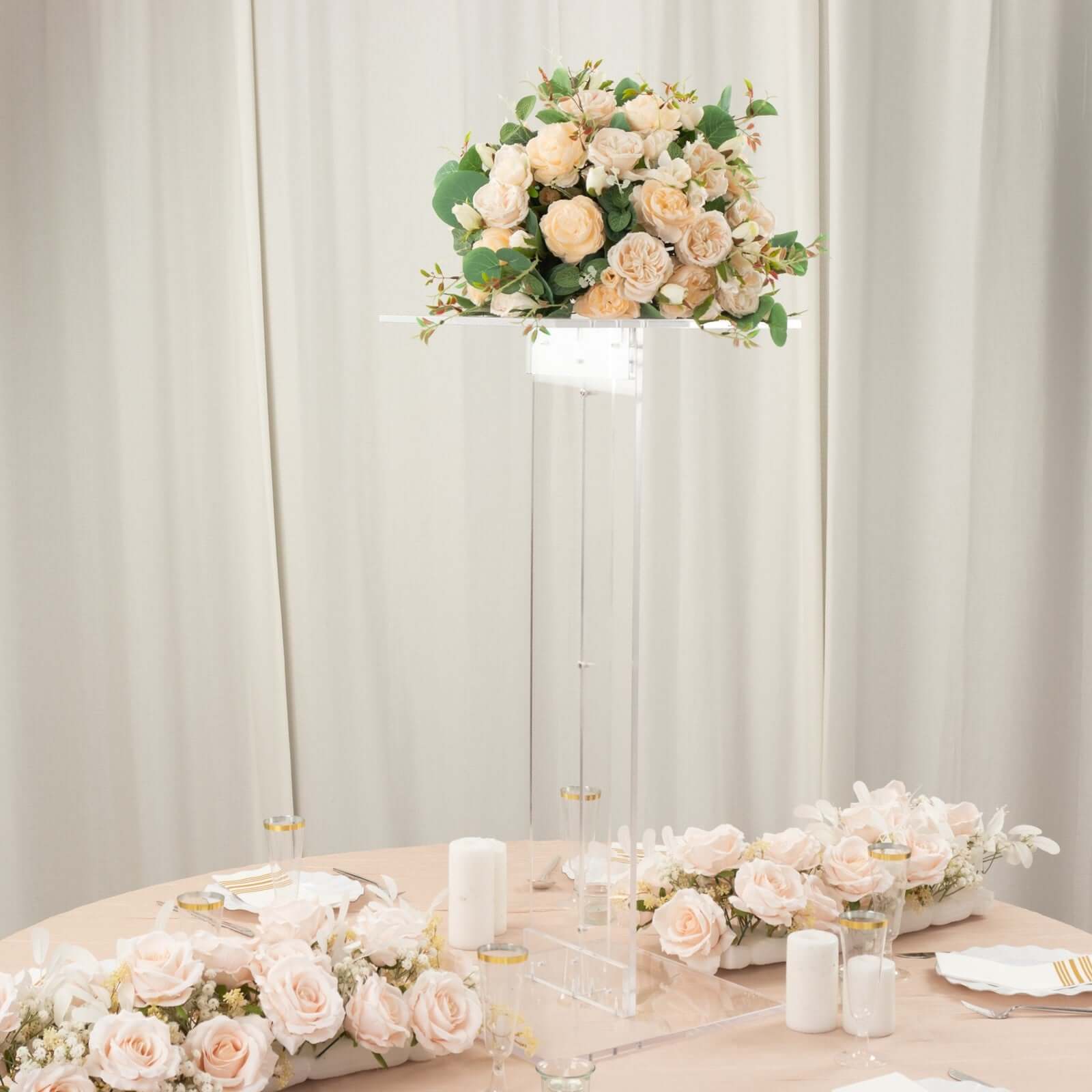 Acrylic Display Stand Flower Pedestal with Square Bases Clear - Durable 10mm Thick Table Centerpiece 32"