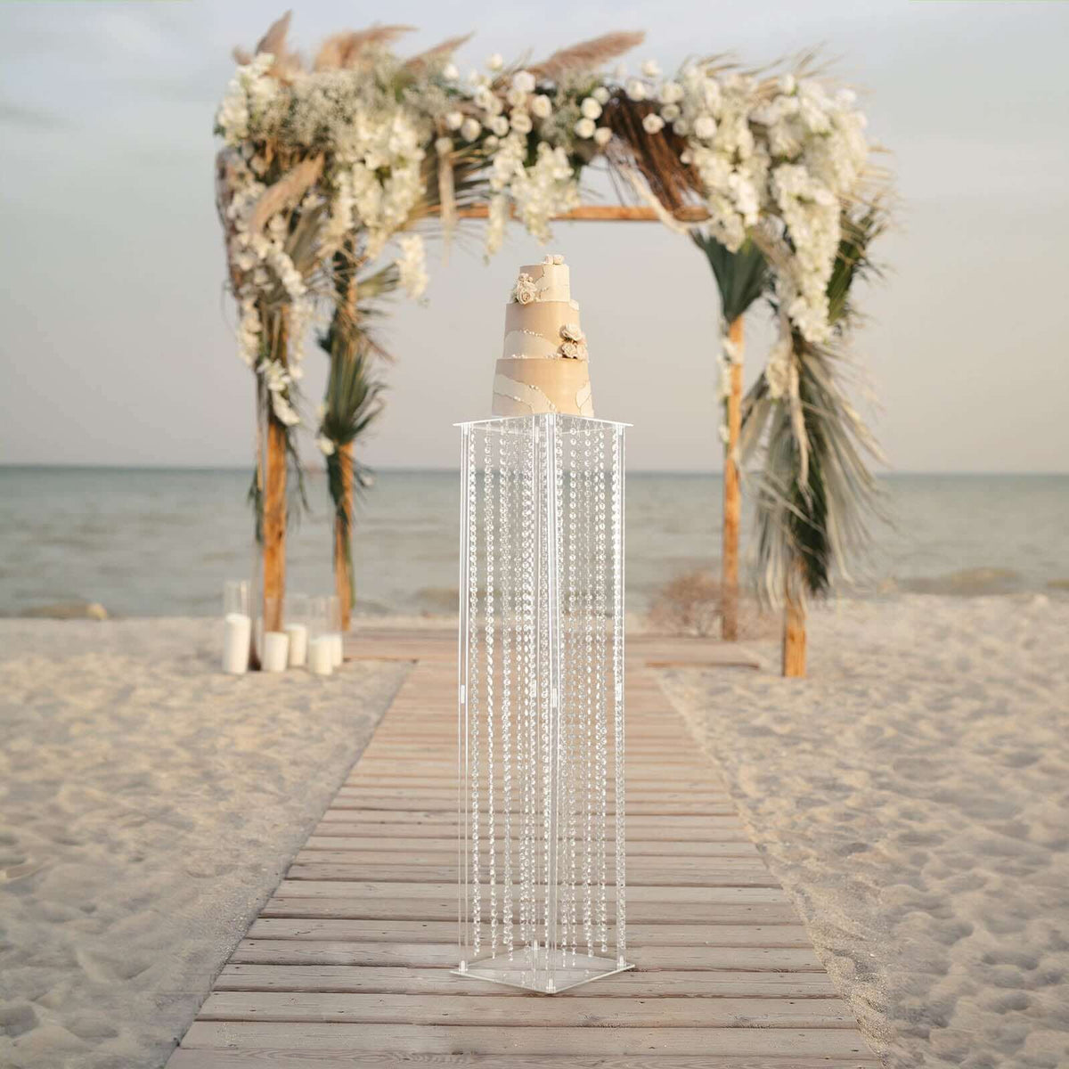 Acrylic Flower Pedestal Vase Pillar Stand with Crystal Beads Clear - Durable Wedding Floor Centerpiece for Large Displays 48"