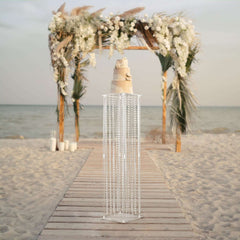 Acrylic Flower Pedestal Vase Pillar Stand with Crystal Beads Clear - Durable Wedding Floor Centerpiece for Large Displays 48"