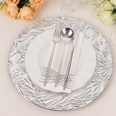 6-Pack Acrylic Round Charger Plates 13" in Metallic Silver with Rock Cut Design, Durable Plastic Dinner Charger Tableware