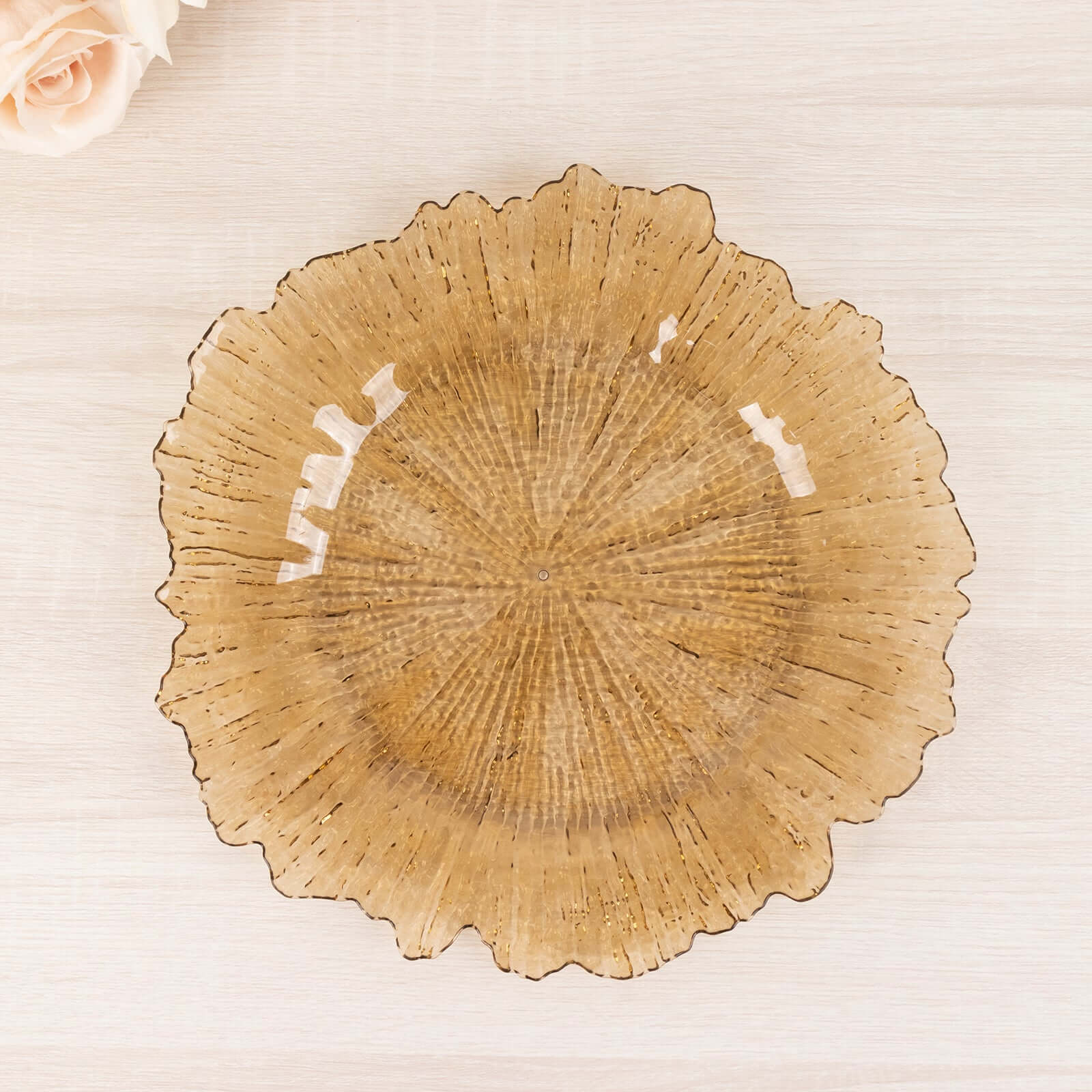 6-Pack Acrylic Plastic Round Charger Plates 13" in Amber Gold with Reef Design, Dinner Charger Tableware