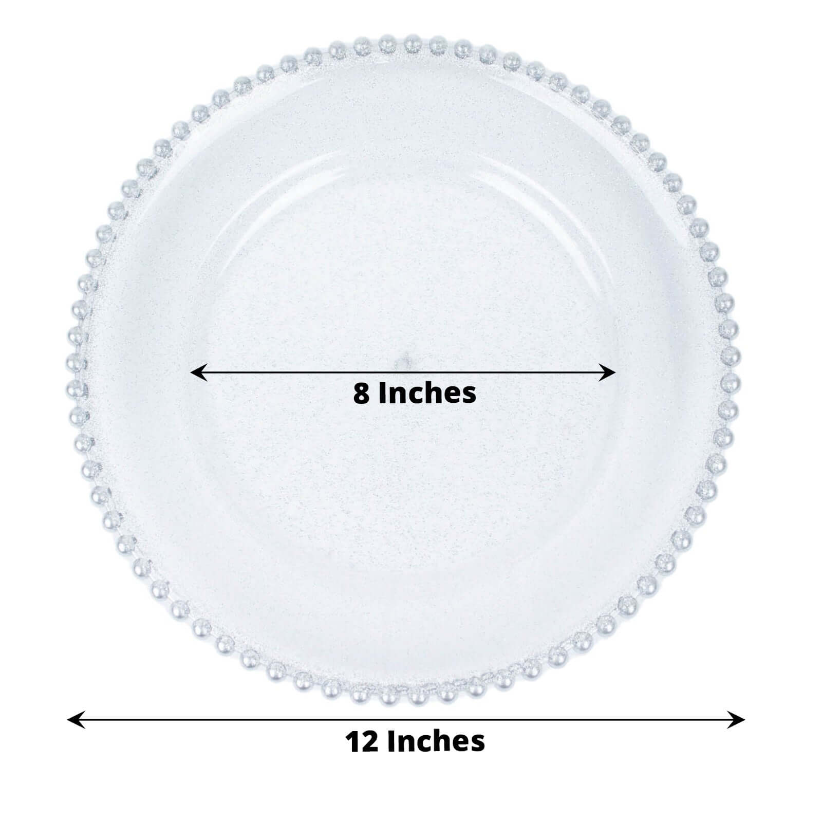 6-Pack Acrylic Round Charger Plates 13" in Clear Silver Glittered with Beaded Rim, Decorative Dinner Party Serving Plates