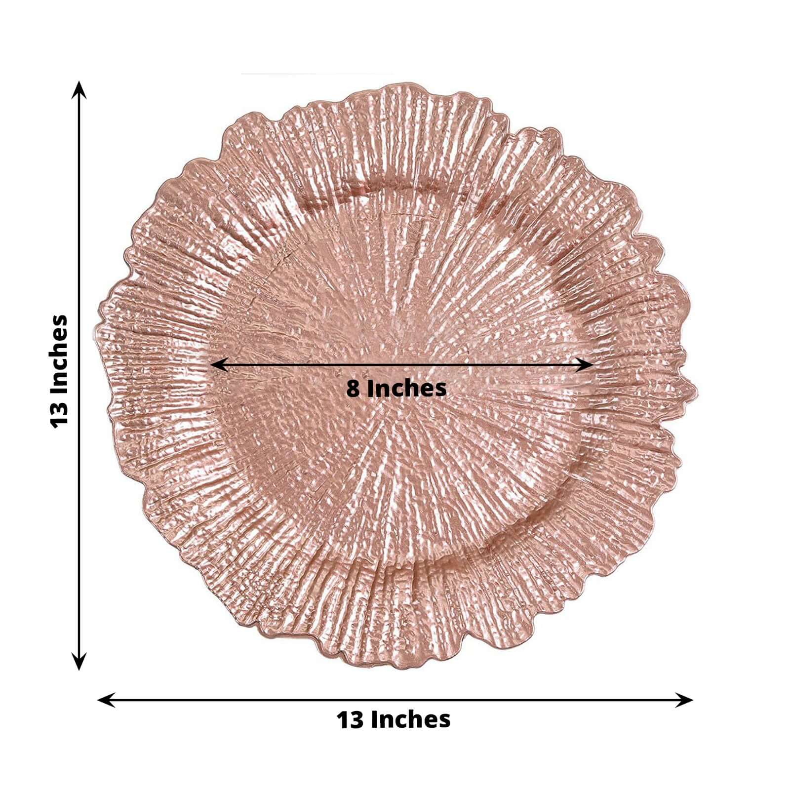 6-Pack Acrylic Plastic Round Charger Plates 13" in Rose Gold with Reef Design, Dinner Charger Tableware