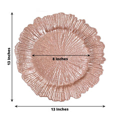 6-Pack Acrylic Plastic Round Charger Plates 13" in Rose Gold with Reef Design, Dinner Charger Tableware