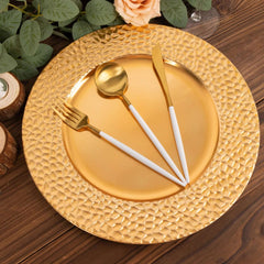 6-Pack Acrylic Round Charger Plates 13" in Metallic Gold with Hammered Rim, Plastic Decorative Dinner Party Charger Tableware
