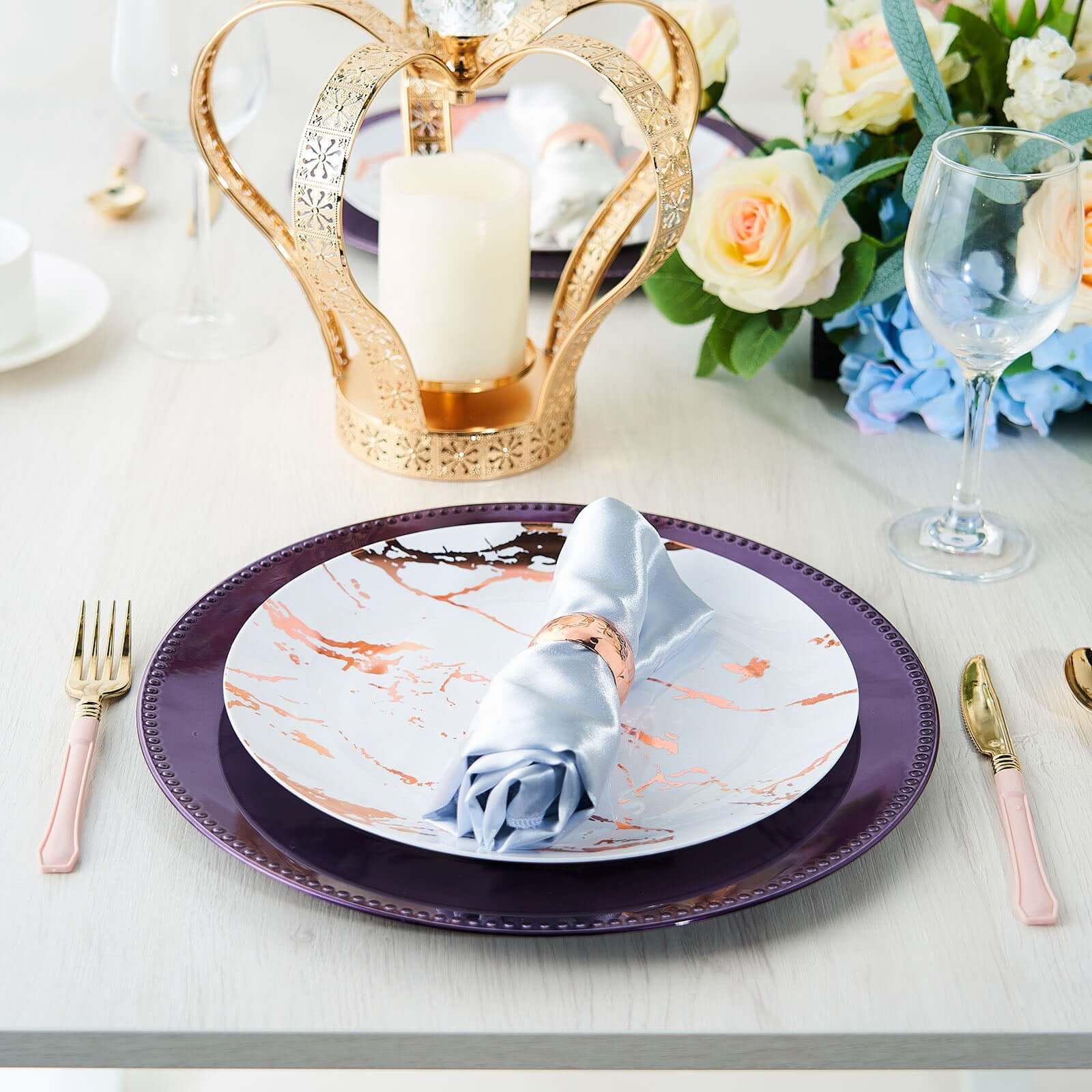 6-Pack Acrylic Round Charger Plates 13" in Purple with Beaded Rim, Dinner Charger Event Tabletop Decor