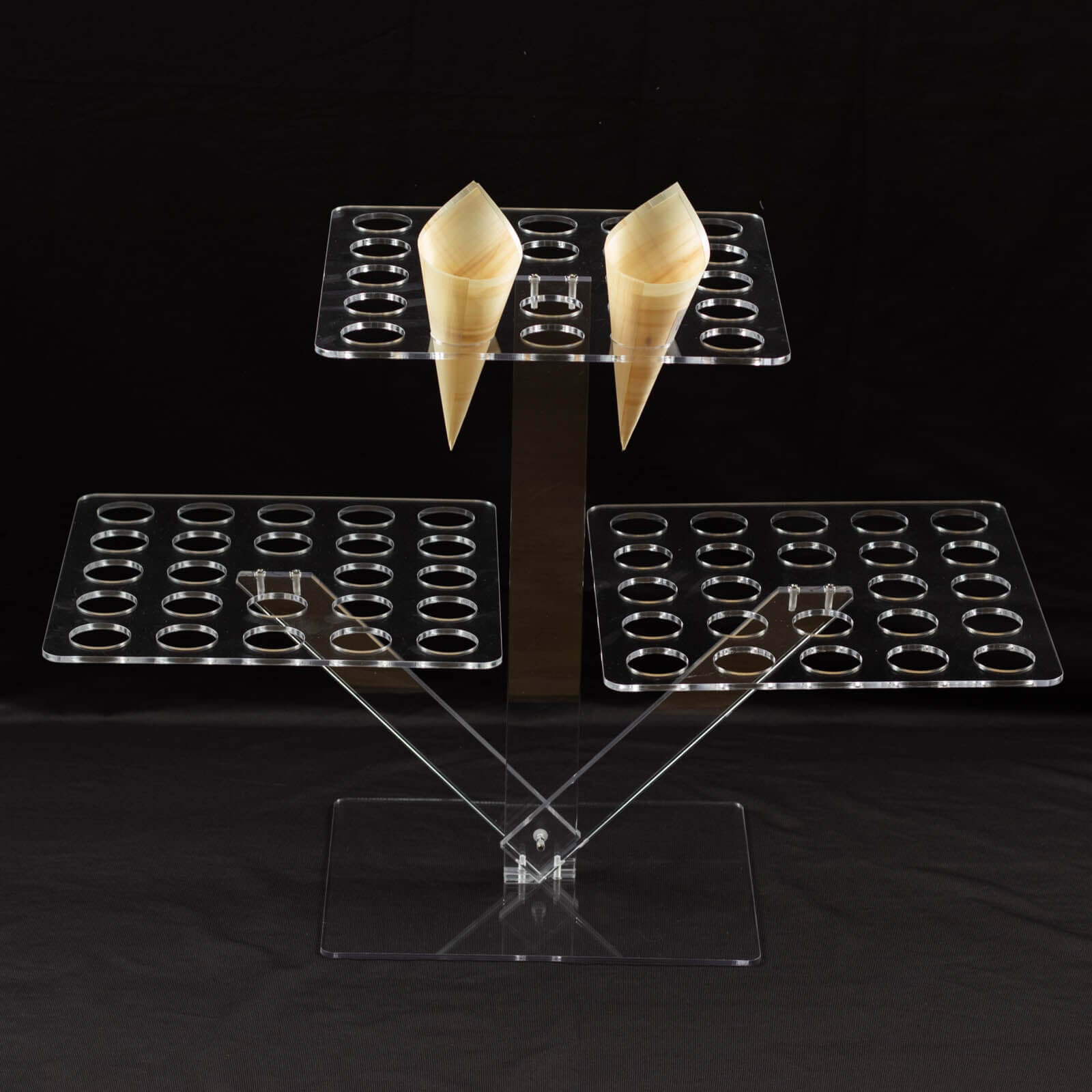 3-Tier Acrylic Square Ice Cream Cone Holder Clear - Foldable Multi-Purpose Dessert Display Stand with 72-Slots for Stylish Food Presentation 18" Tall