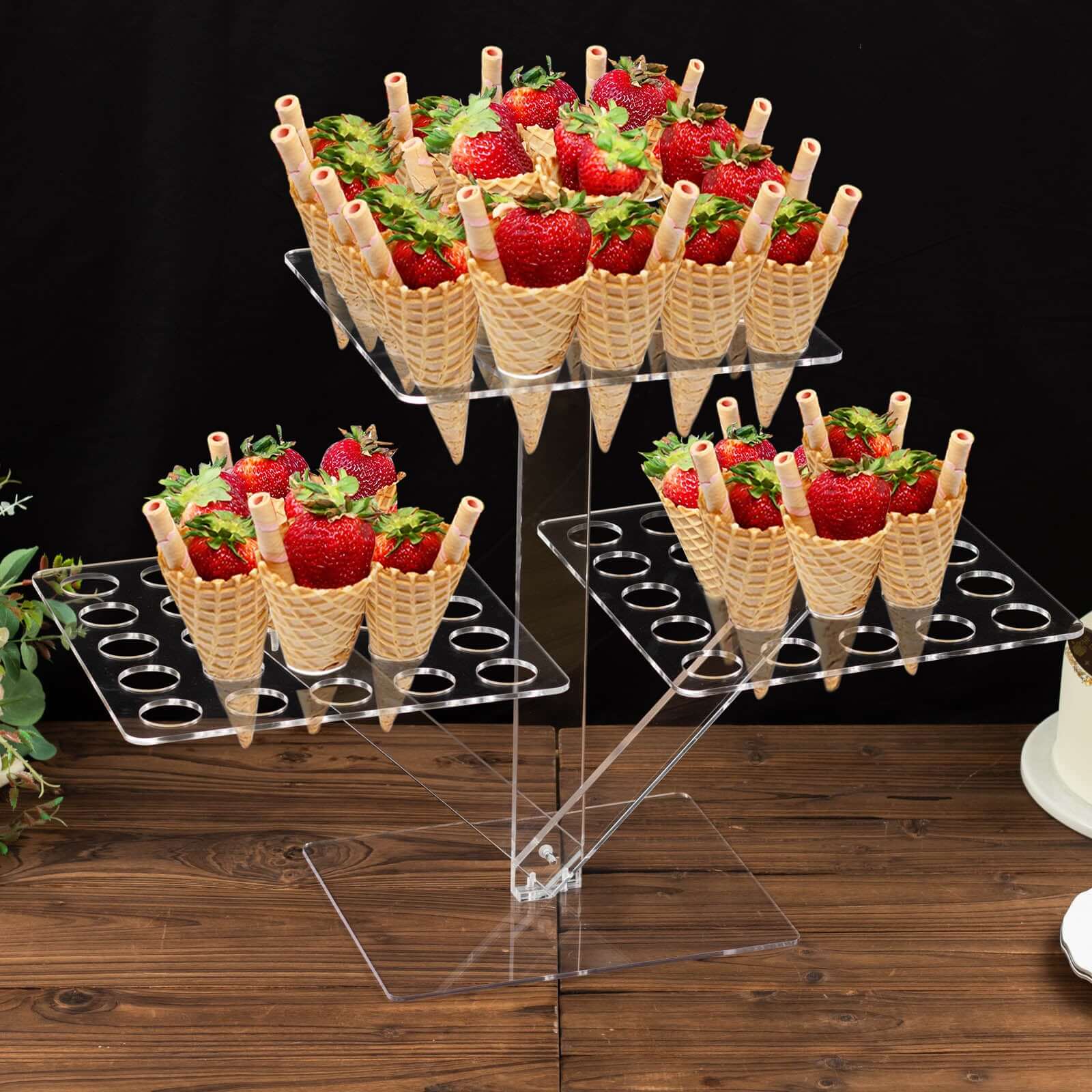 3-Tier Acrylic Square Ice Cream Cone Holder Clear - Foldable Multi-Purpose Dessert Display Stand with 72-Slots for Stylish Food Presentation 18" Tall